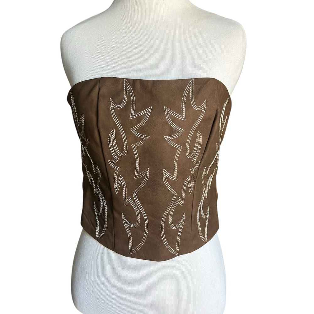 Brown Embroidered Women's Crop Top